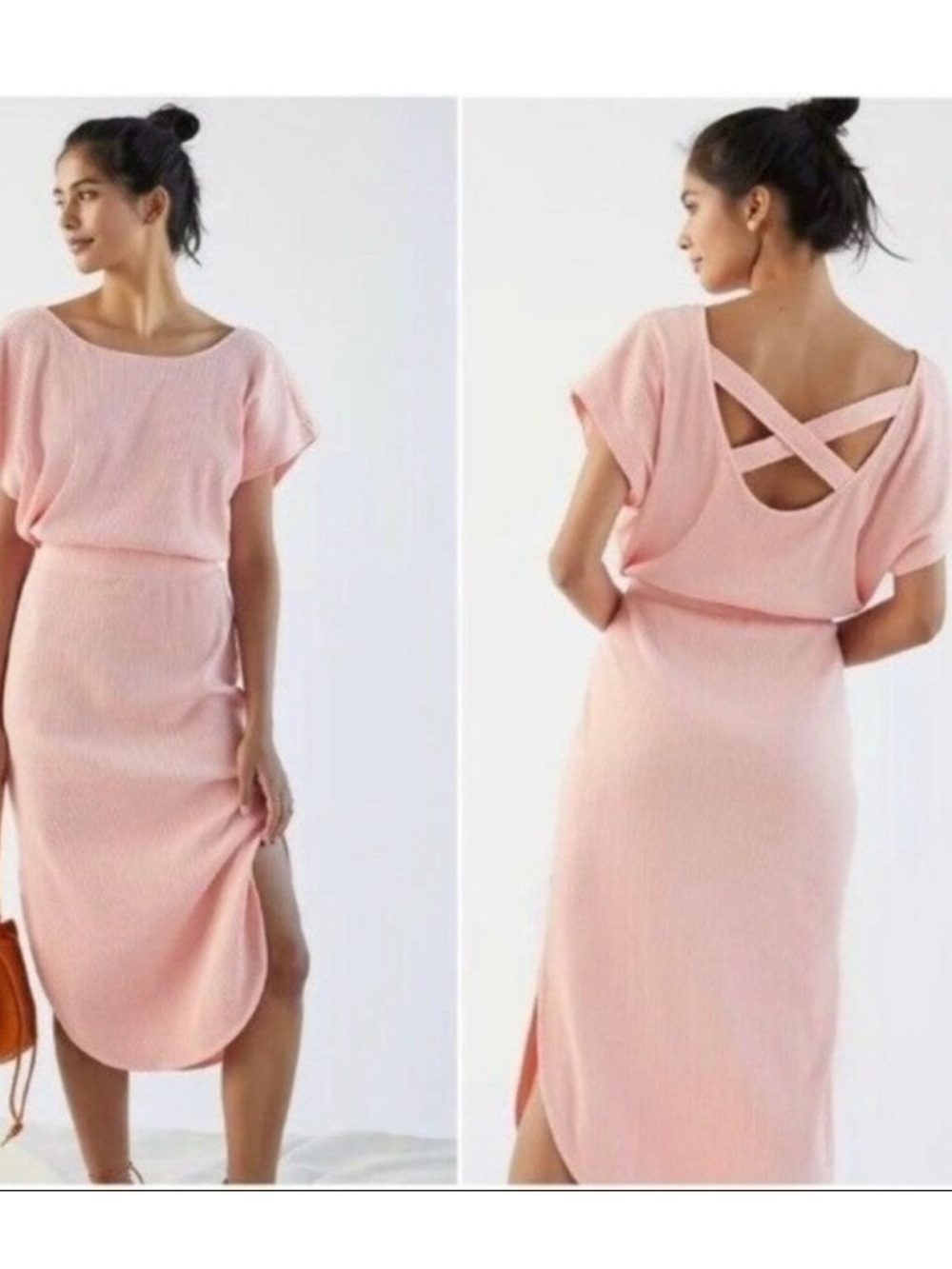NWT Anthropologie Daily Practice Dolman Sleeve Midi Dress sz M Peach X back